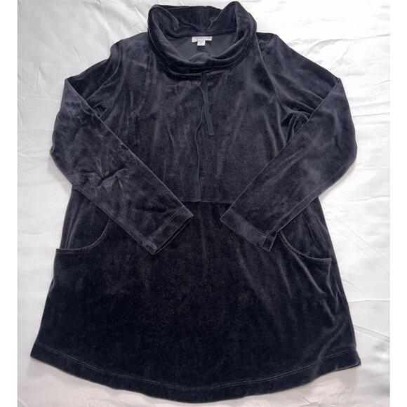 Pure Jill Pullover Size S Black Velour Velvet Funnel Cowl Neck Pocket Stretch - Picture 1 of 13